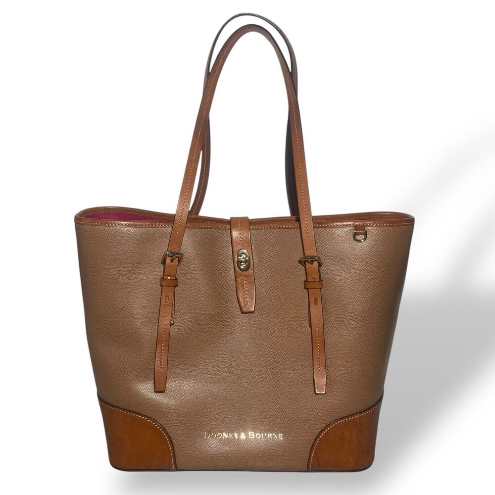 Dooney & Bourke Handbag Shoulder Bag Tote Large Tan Brown Leather Pebble Finish